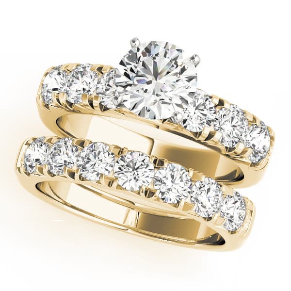 Single Row French Cut Engagement Ring, style 50771, On hand view in yellow gold