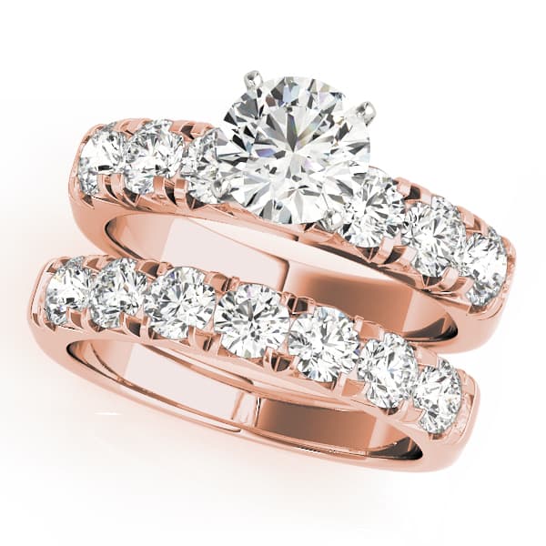 Single Row French Cut Engagement Ring, style 50771, On hand view in rose gold