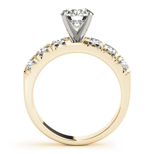 Single Row French Cut Engagement Ring, style 50771, Side view in yellow gold
