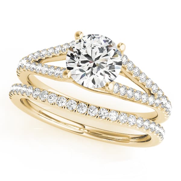 Split Shank Trellis Engagement Ring, style 50774, On hand view in yellow gold