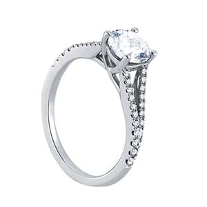 Split Shank Trellis Engagement Ring, style 50774, Top view in white gold or platinum