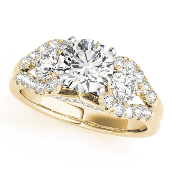 3-Stone Split Shank Hidden Halo Engagement Ring, style 50775, Front view in yellow gold