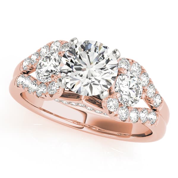 3-Stone Split Shank Hidden Halo Engagement Ring, style 50775, Front view in rose gold