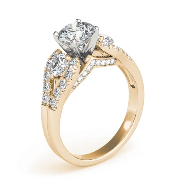 3-Stone Split Shank Hidden Halo Engagement Ring, style 50775, Angle view in yellow gold