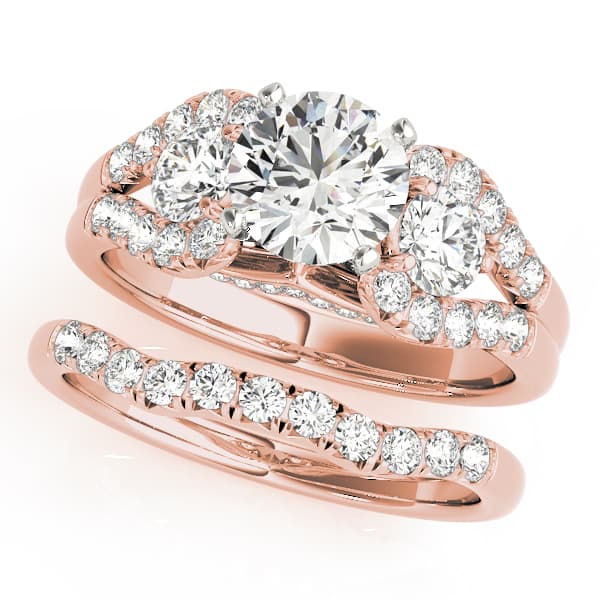 3-Stone Split Shank Hidden Halo Engagement Ring, style 50775, On hand view in rose gold