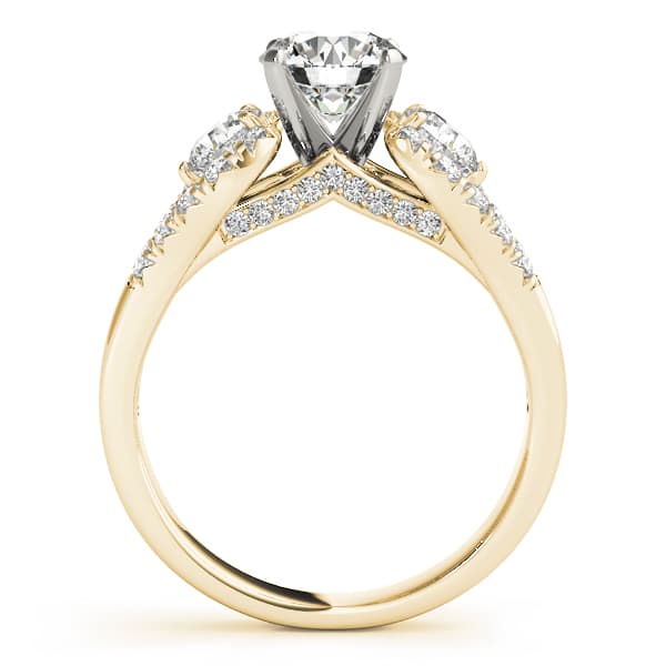 3-Stone Split Shank Hidden Halo Engagement Ring, style 50775, Side view in yellow gold