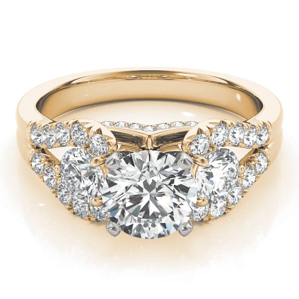 3-Stone Split Shank Hidden Halo Engagement Ring, style 50775, Top view in yellow gold