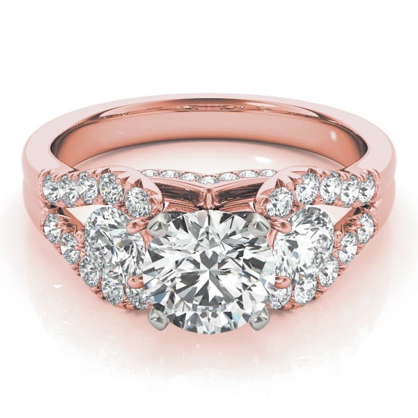 3-Stone Split Shank Hidden Halo Engagement Ring, style 50775, Top view in rose gold