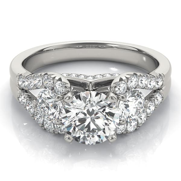3-Stone Split Shank Hidden Halo Engagement Ring, style 50775, Top view in white gold or platinum