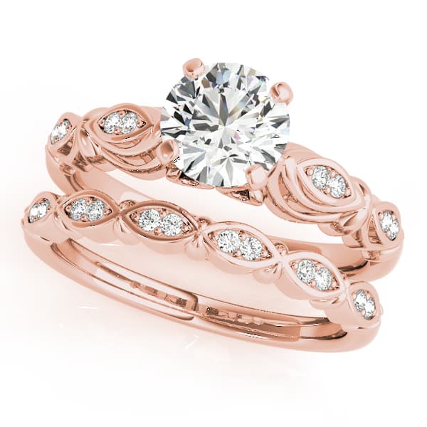 Antique Style Marquise Engagement Ring, style 50776, On hand view in rose gold