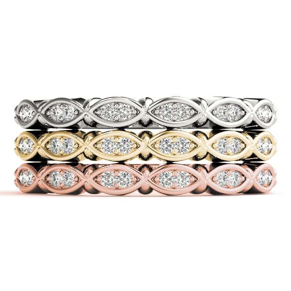Vintage-Inspired Wedding Band (0.09 ct. tw.), Top view in white gold or platinum