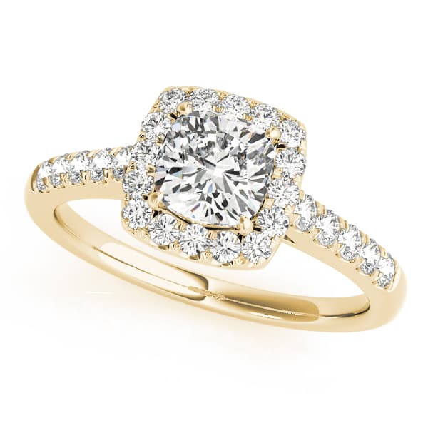 Single Row Halo Engagement Ring, style 50778, Front view in yellow gold