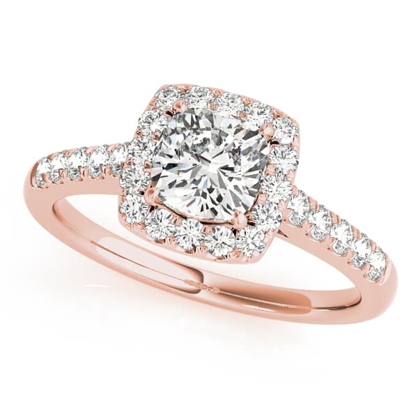 Single Row Halo Engagement Ring, style 50778, Front view in rose gold