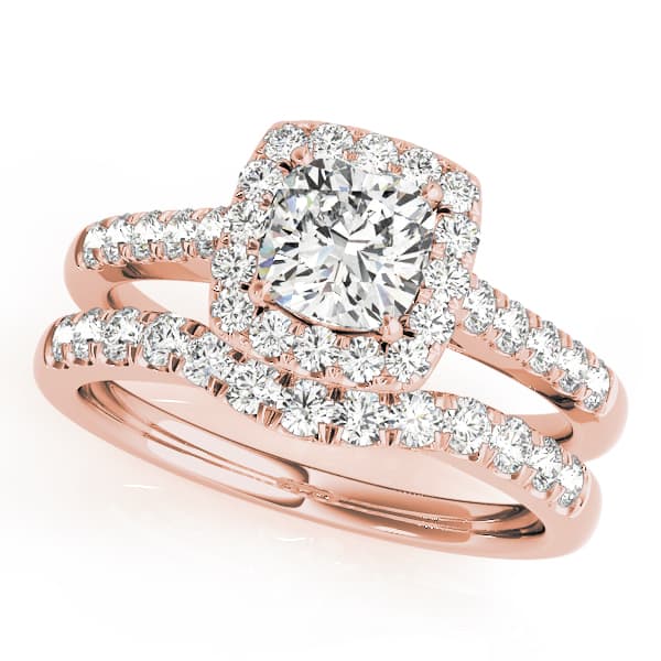 Single Row Halo Engagement Ring, style 50778, On hand view in rose gold