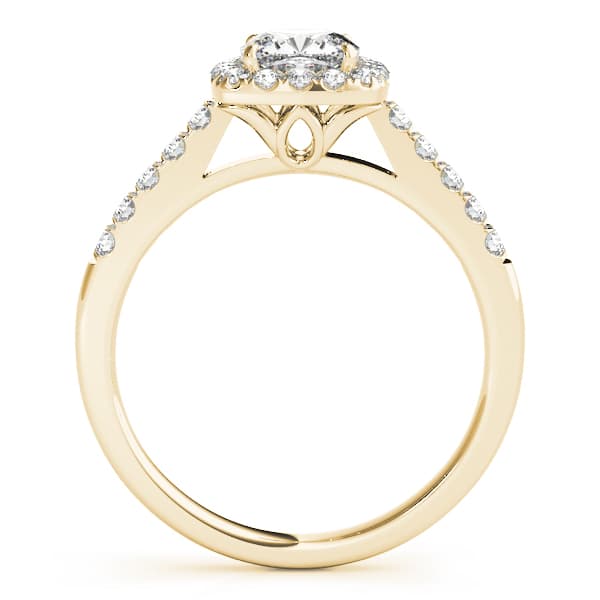 Single Row Halo Engagement Ring, style 50778, Side view in yellow gold