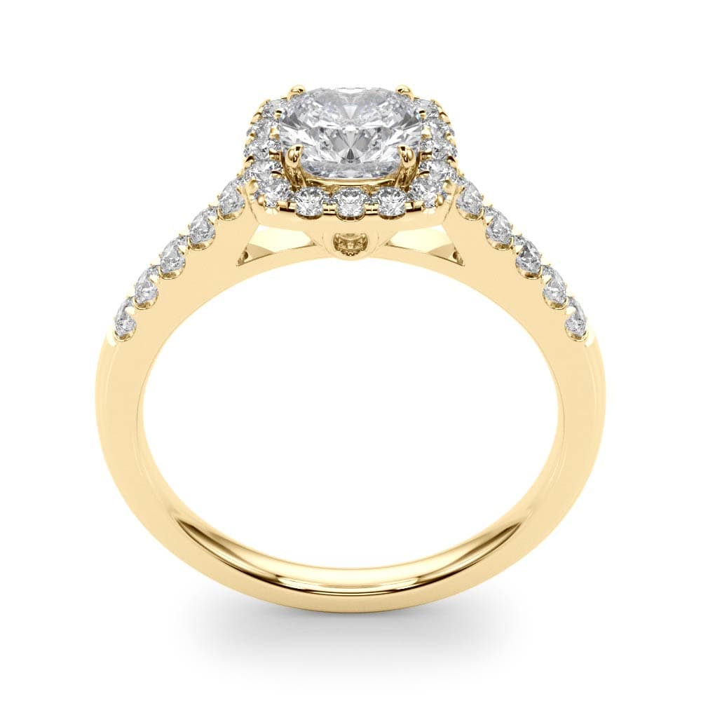 Single Row Halo Engagement Ring, style 50778, Top view in yellow gold