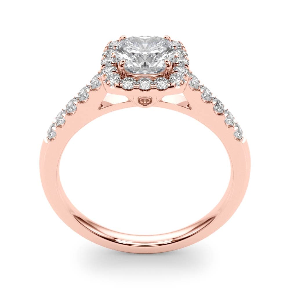 Single Row Halo Engagement Ring, style 50778, Top view in rose gold