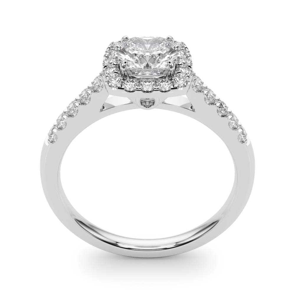 Single Row Halo Engagement Ring, style 50778, Top view in white gold or platinum