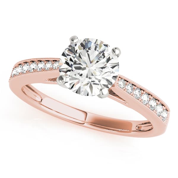Single Row Graduating Milgrain Engagement Ring, style 50779, Front view in rose gold