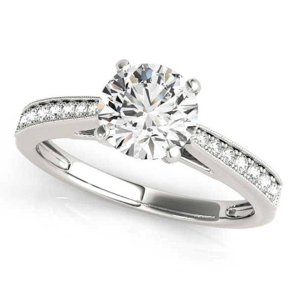 Single Row Graduating Milgrain Engagement Ring — style 50779 in 10k White Gold