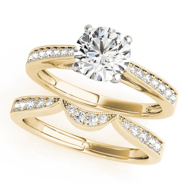 Single Row Graduating Milgrain Engagement Ring, style 50779, On hand view in yellow gold