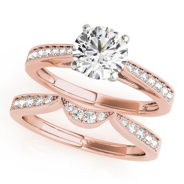 Single Row Graduating Milgrain Engagement Ring, style 50779, On hand view in rose gold