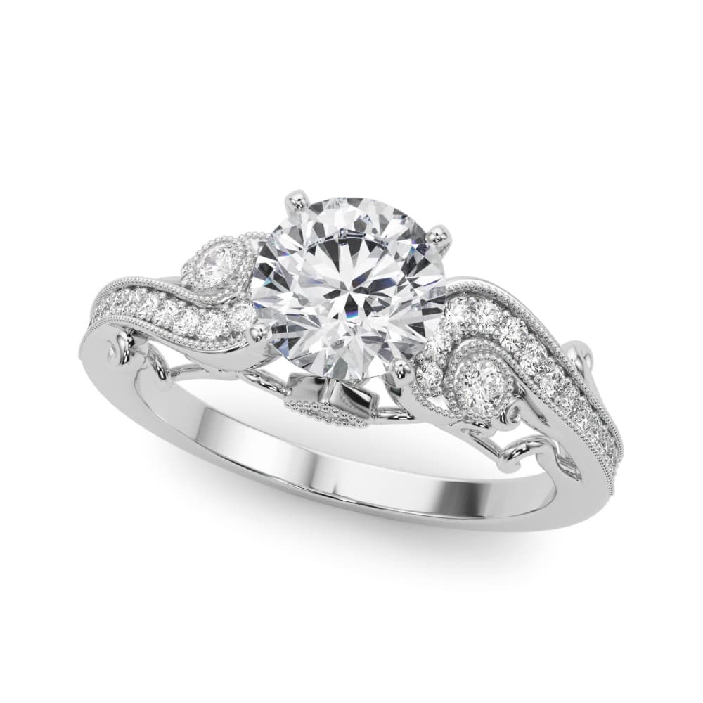 Vintage Inspired Swirling Engagement Ring in White gold