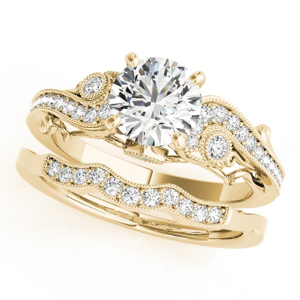 Vintage Inspired Swirling Engagement Ring, style 50781, On hand view in yellow gold