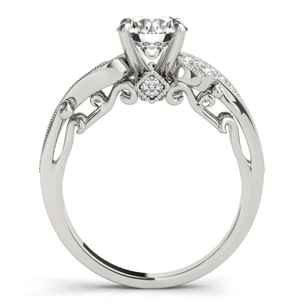 Vintage Inspired Swirling Engagement Ring, style 50781, Side view in white gold or platinum