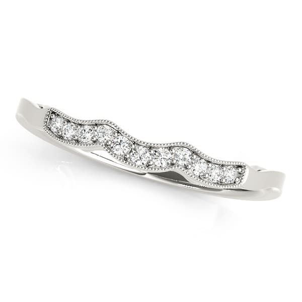 Curved Milgrain Diamond Wedding Band — White Gold