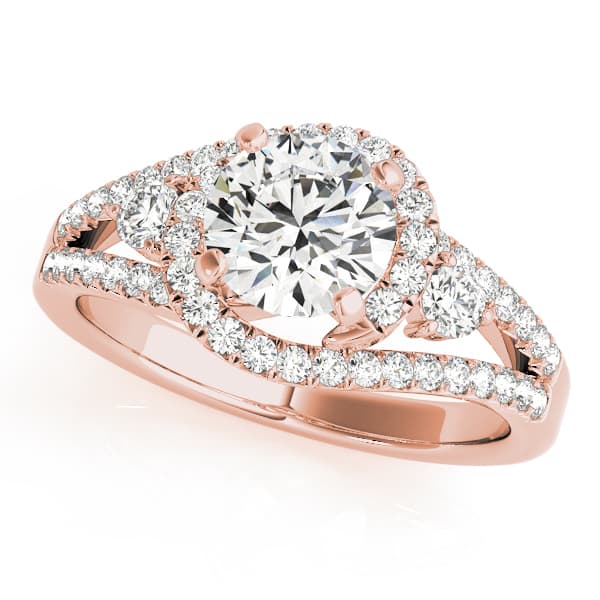 Bypass Halo Split Shank Engagement Ring, style 50783, Front view in rose gold