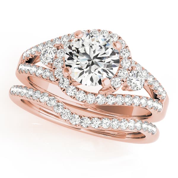 Bypass Halo Split Shank Engagement Ring, style 50783, On hand view in rose gold