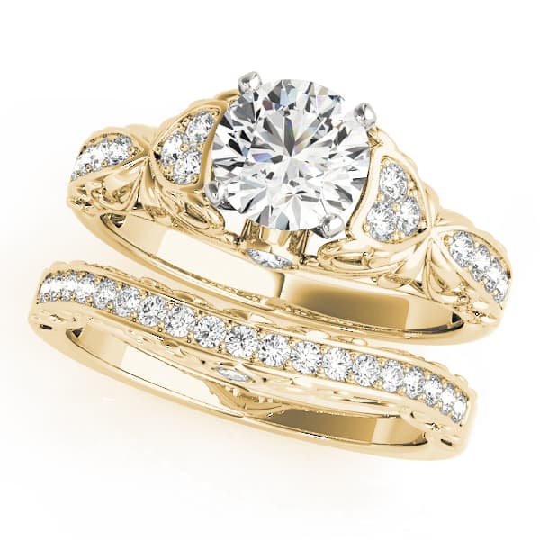 Vintage Inspired Engagement Ring, style 50784, On hand view in yellow gold