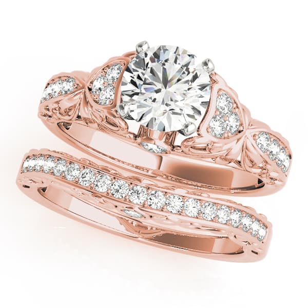 Vintage Inspired Engagement Ring, style 50784, On hand view in rose gold