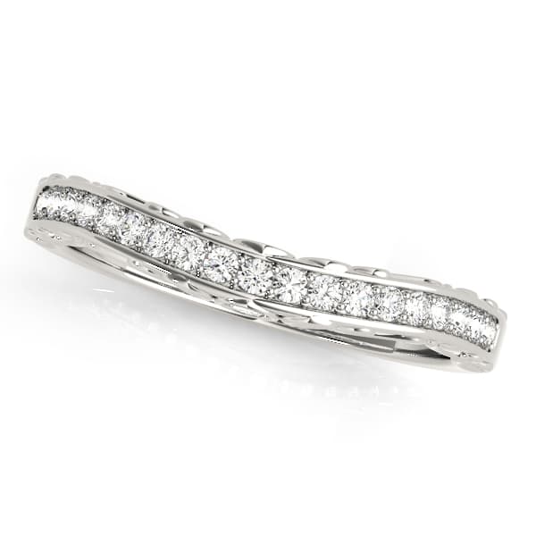 Channel Set Filigree Curved Wedding Band — View 1