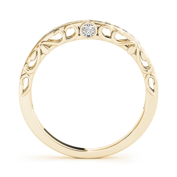 Channel Set Filigree Curved Wedding Band (1/4 ct. tw.), Side view in yellow gold