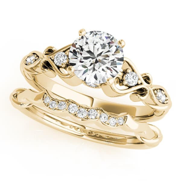 Antique Filigree Engagement Ring, style 50786, On hand view in yellow gold
