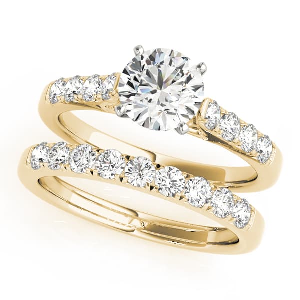Single Row Split Prong Cathedral Engagement Ring, style 50787, On hand view in yellow gold