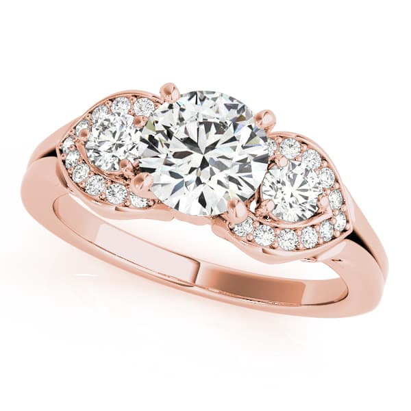 3 Stone Round Engagement Ring, style 50789, Front view in rose gold