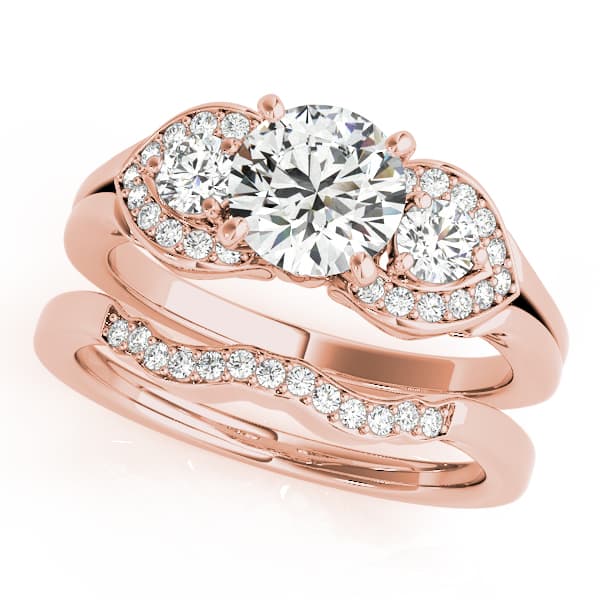 3 Stone Round Engagement Ring, style 50789, On hand view in rose gold