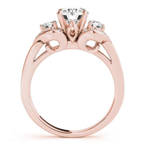 3 Stone Round Engagement Ring, style 50789, Side view in rose gold