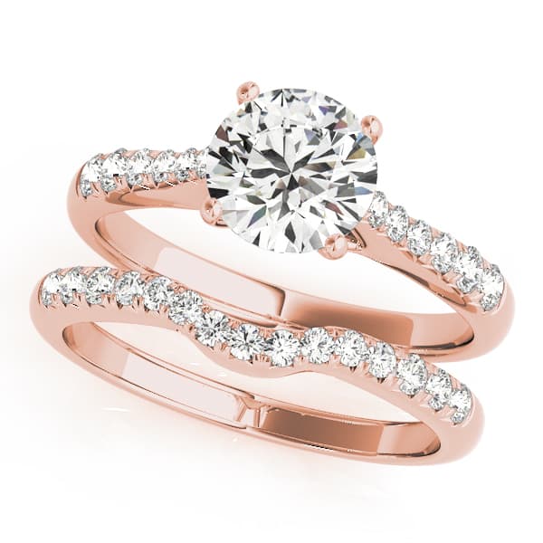 Single Row Cathedral Engagement Ring, style 50791, On hand view in rose gold