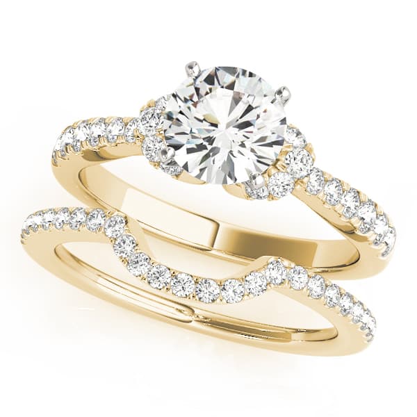 Single Row Prong Set Cluster Sides Engagement Ring, style 50792, On hand view in yellow gold