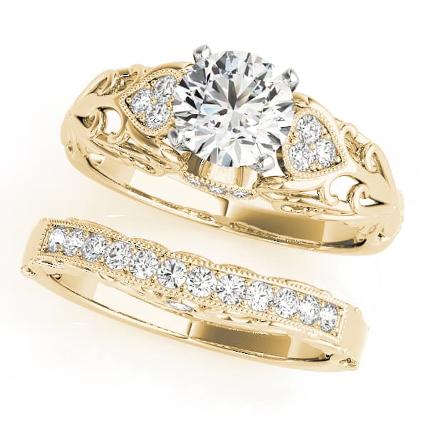 Vintage-Inspired Filigree Engagement Band, style 50794, On hand view in yellow gold