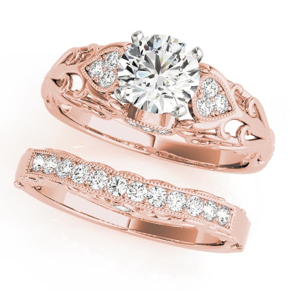 Vintage-Inspired Filigree Engagement Band, style 50794, On hand view in rose gold