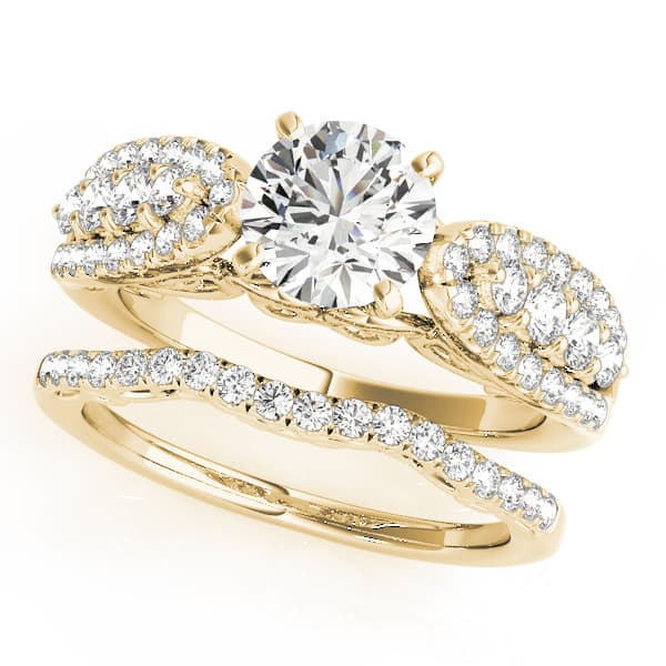 Vintage Multi-Row Engagement Ring, style 50796, On hand view in yellow gold