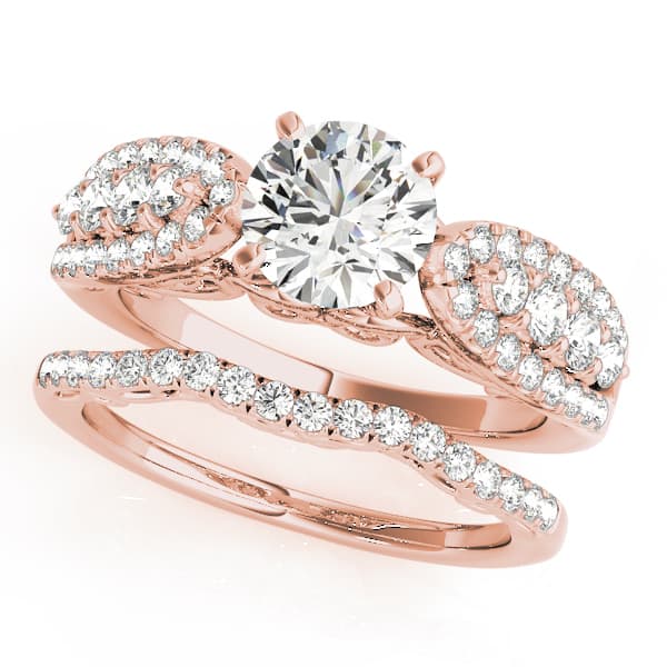 Vintage Multi-Row Engagement Ring, style 50796, On hand view in rose gold