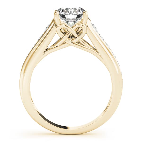 Single Row Love Knot Prong Set Engagement Ring, style 50797, Side view in yellow gold