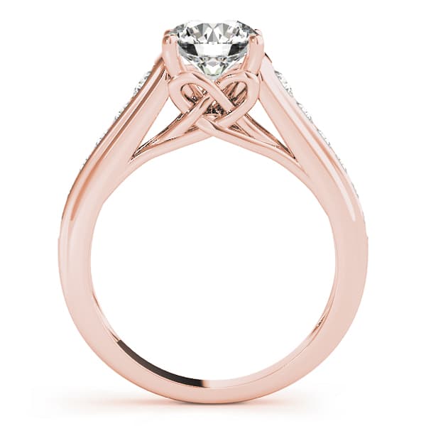 Single Row Love Knot Prong Set Engagement Ring, style 50797, Side view in rose gold