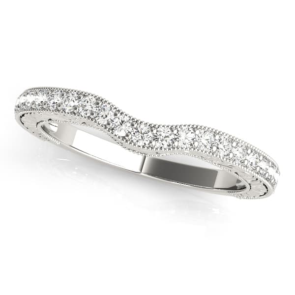 Vintage-Inspired Milgrain Curved Wedding Band — White Gold